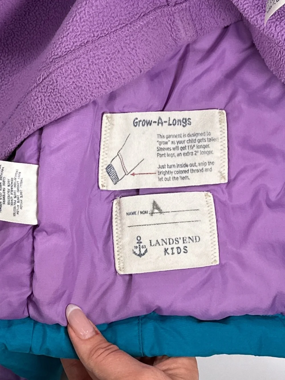 Lands End Grow-A-Longs Squall Waterproof Insulated Jacket Teal Purple Size S 7-8